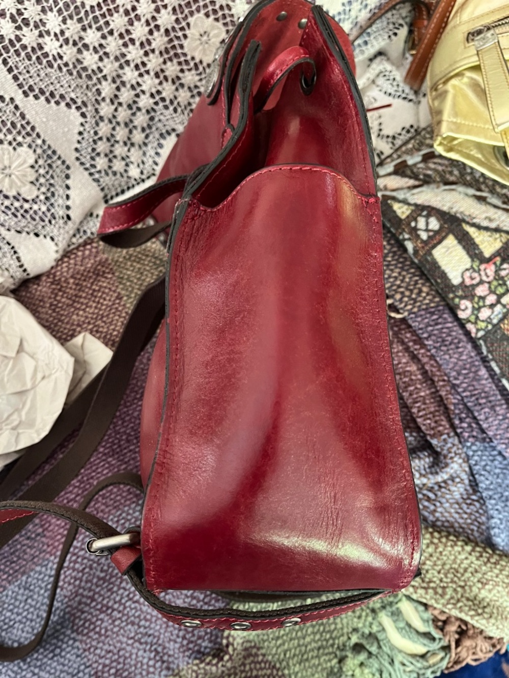 Patricia Nash Red Leather Tassel Backpack with Concho Detail - Picture 6 of 7